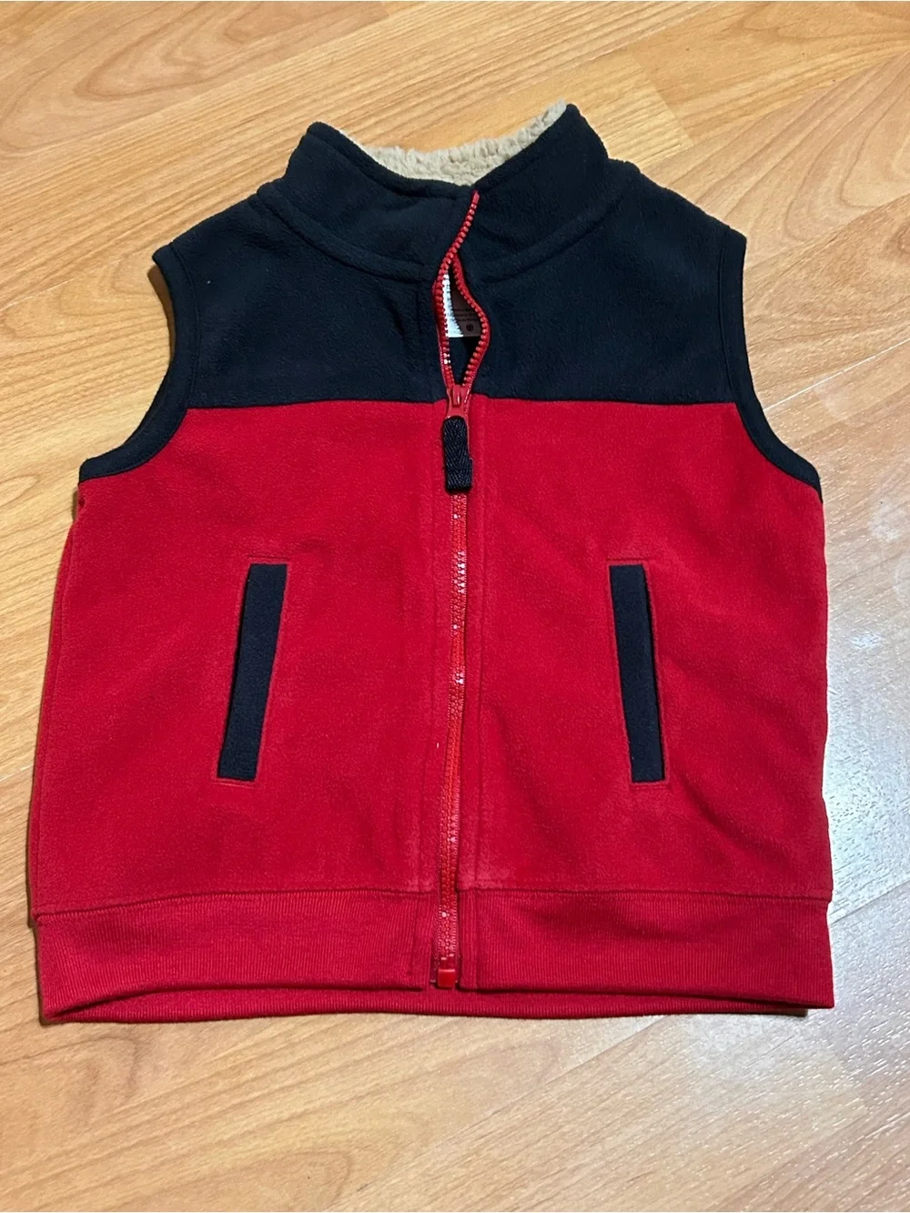 Carter's Gently Used Red and Black Fleece Toddler Vest Sherpa Collar Size 24m